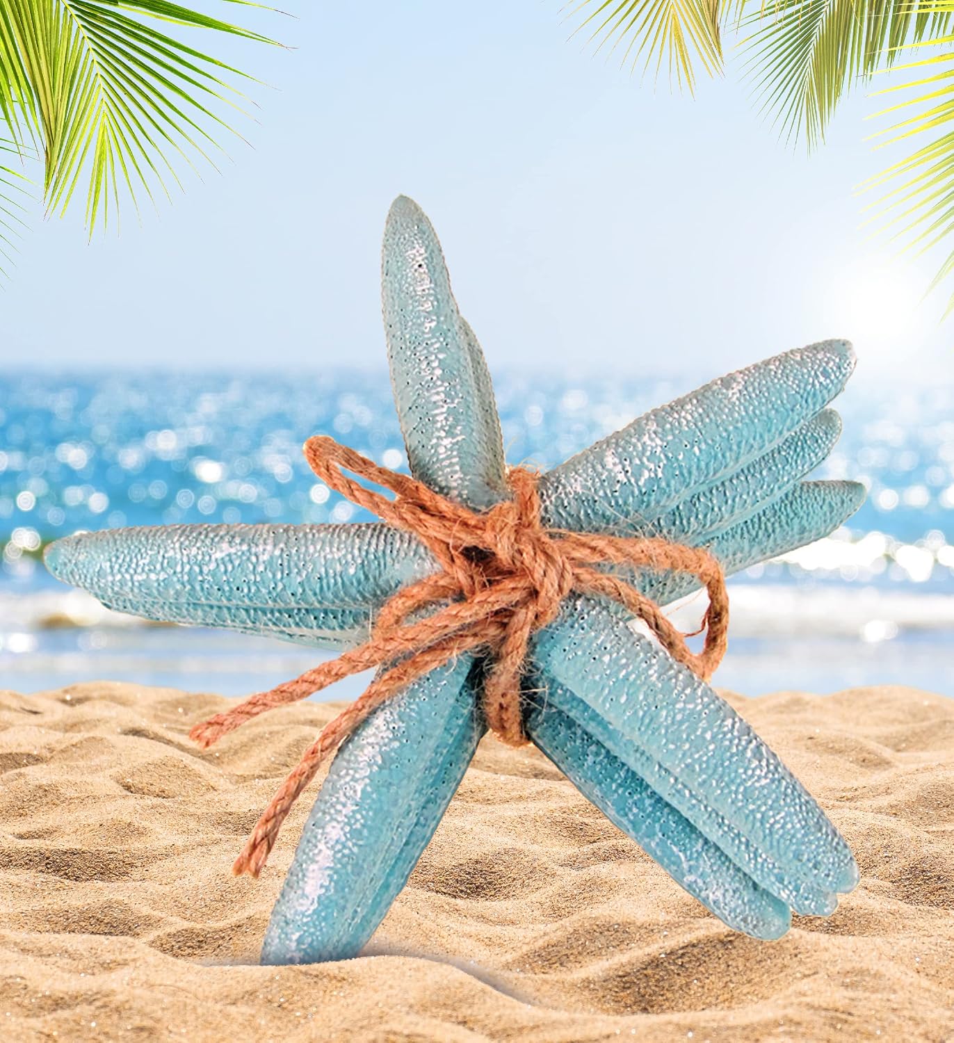 Puzzled Nautical Turquoise Starfish Set - Decorative Beach Style Tabletop Centerpiece, Realistic Resin Sea Coral Reef Starfishes for Ocean Themed Home Accent Decor - 3 Pieces