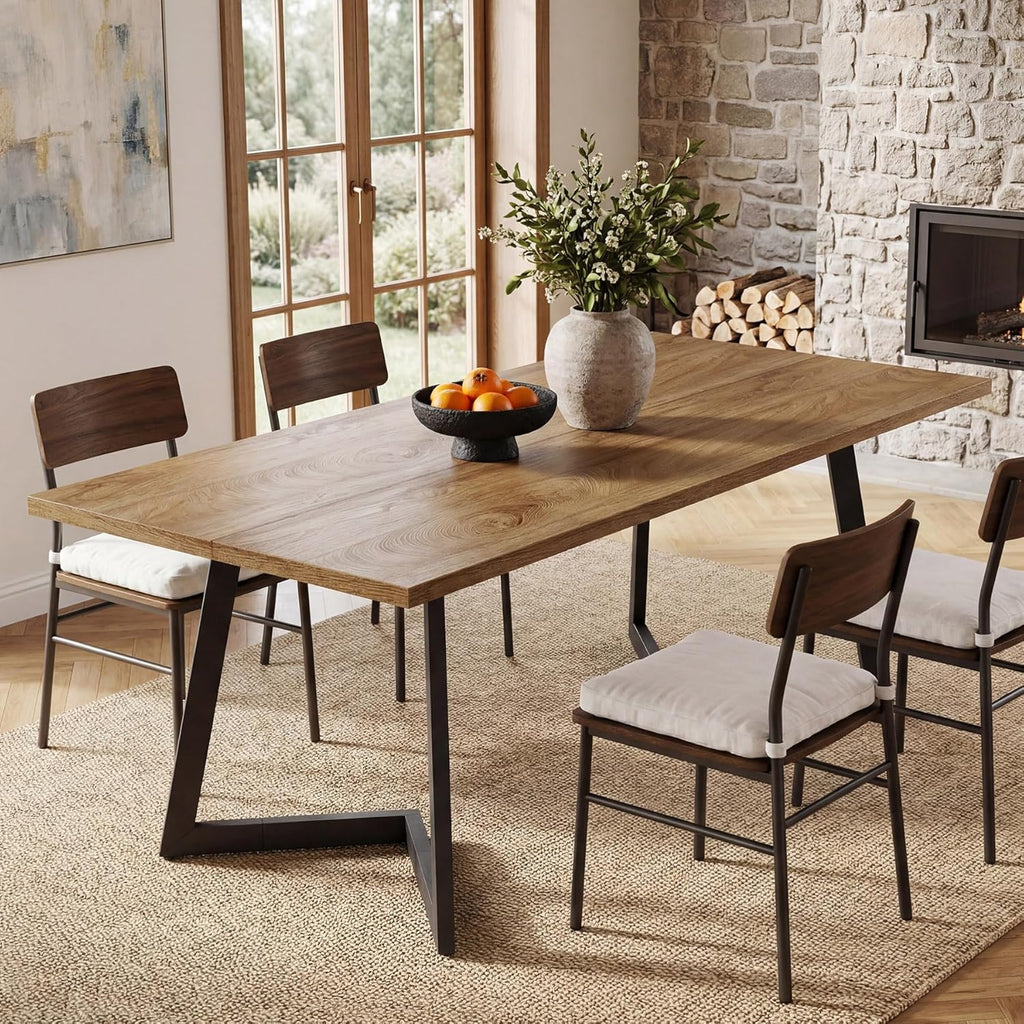 Tribesigns 62.2" Farmhouse Dining Table for 4-6, Industrial Rectangular Kitchen Dinner Table with Heavy-Duty Metal Legs for Home, Dining Room, Kitchen, Easy Assembly (Rustic Brown＋Black)