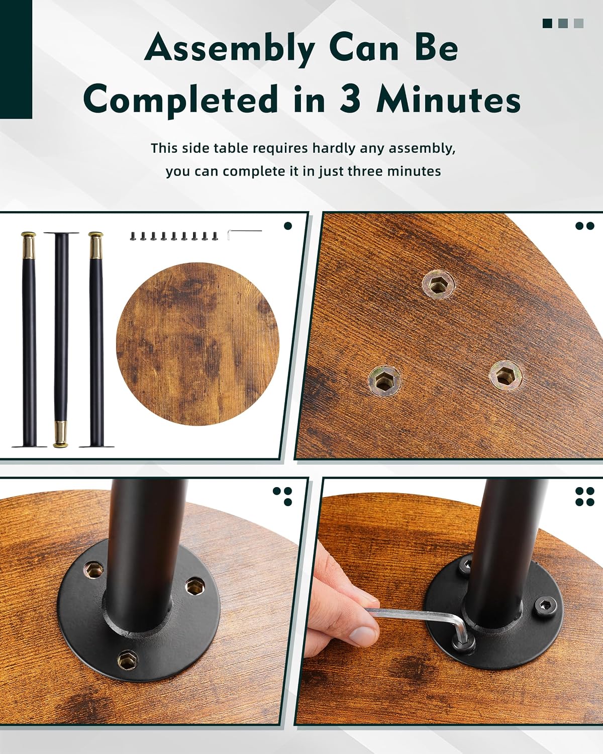 16 Inch Round Wood Walut End Table, Small Stable Side Table for Nightstand Living Room Bedroom Sofa Couch Corner, 2pcs