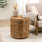 JONATHAN Y Zaria Water Hyacinth and Iron 3-Piece Nesting Table for Living Room with Drum Silhouette, Coastal Round Handwoven Side Tables, Natural TBL2503A-3SET