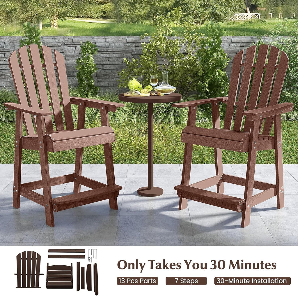 Tangkula Outdoor Bar Stool, HDPE Tall Adirondack Chair with Armrest & Footrest, Weather Resistant 47 Inch Counter Height Barstool Lifeguard Chair for Pool Deck Patio Garden, Balcony Chairs (2, Coffee)