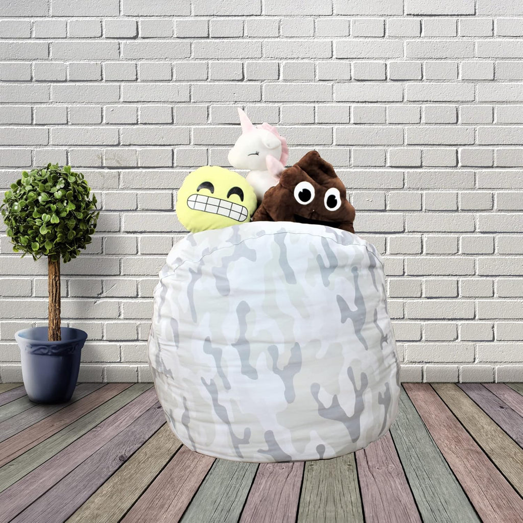Bean Bag Chair for Kids - Stuffed Animal Toy Storage Cover with zipper - Grey Camo X-Large - Toddlers, Teens, Boys, Girls - Playroom, Bedroom Decor