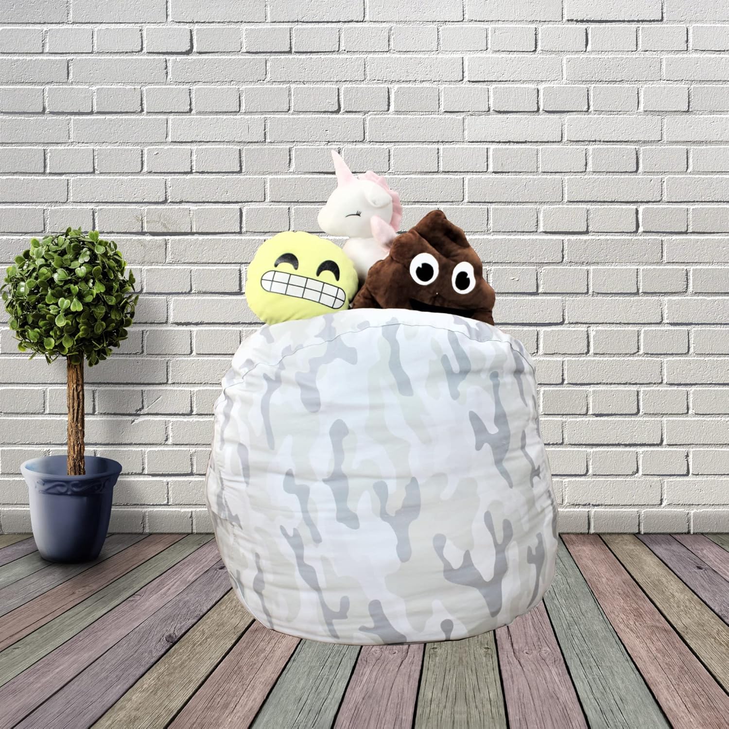 Bean Bag Chair for Kids - Stuffed Animal Toy Storage Cover with zipper - Grey Camo X-Large - Toddlers, Teens, Boys, Girls - Playroom, Bedroom Decor