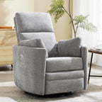 Power Recliner,Nursery Swivel Glider Rocking Chair with USB Port,Upholstered Adult Recliner Nursery Rocker Chair with 2 Pillows for Living Room Bedroom Nursery(Lightgrey, Power-Driven)