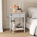 VECELO End Tables, Modern Nightstand with Fabric Drawer & Open Shelf, Night Stand for Bedroom Living Room, Industrial Metal Frame, Easy Assembly, White,1 Pack