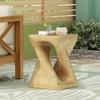 Natural Color MGO Twist Shape Side Table, Modern Abstract Accent End Table with Wood-Like Texture, Unique Sculptural Stool for Living Room, Bedroom, Patio, Home Decor