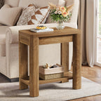 Tribesigns End Table for Living Room, Farmhouse Wooden Side Table with Storage Shelf, Small Narrow Bedside Accent Furniture for Bedroom (Brown, 2PCS)