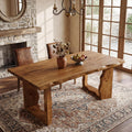 63" Live Edge Solid Wood Dining Table, Modern Rustic Kitchen Table with Sculptural Legs, 6-Person Rectangular Dinner Table for Dining Room, Kitchen,Natural Dark Brown Finish