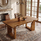 63" Live Edge Solid Wood Dining Table, Modern Rustic Kitchen Table with Sculptural Legs, 6-Person Rectangular Dinner Table for Dining Room, Kitchen,Natural Dark Brown Finish
