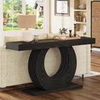Tribesigns 63-Inch Console Sofa Table, Rustic Industrial Farmhouse Entryway Table, Narrow Long Couch Console Behind Sofa with Black Circle Base for Living Room Hallway, Black