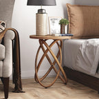 Farmhouse Round End Table with Curved Crossed Base, Natural Brown | Rustic Wood Sofa Side Table, Plant Stand for Living Room, Small Space, Easy Assembly