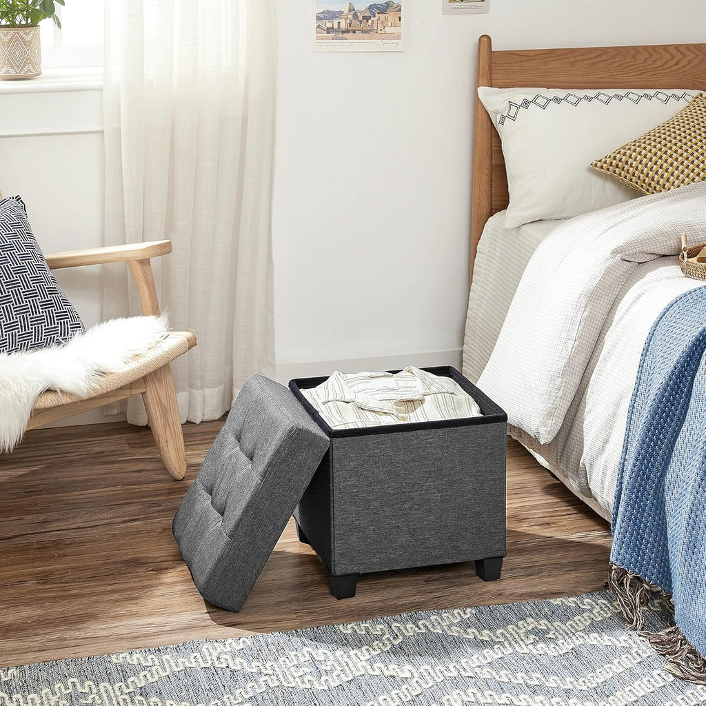 SONGMICS Storage Ottoman, Small Ottoman Foot Rest with Legs, 15 x 15 x 15.7 Inches Foot Stool, Load up to 660 lb, for Living Room, Bedroom, Dorm, Dark Gray ULSF14GYZ