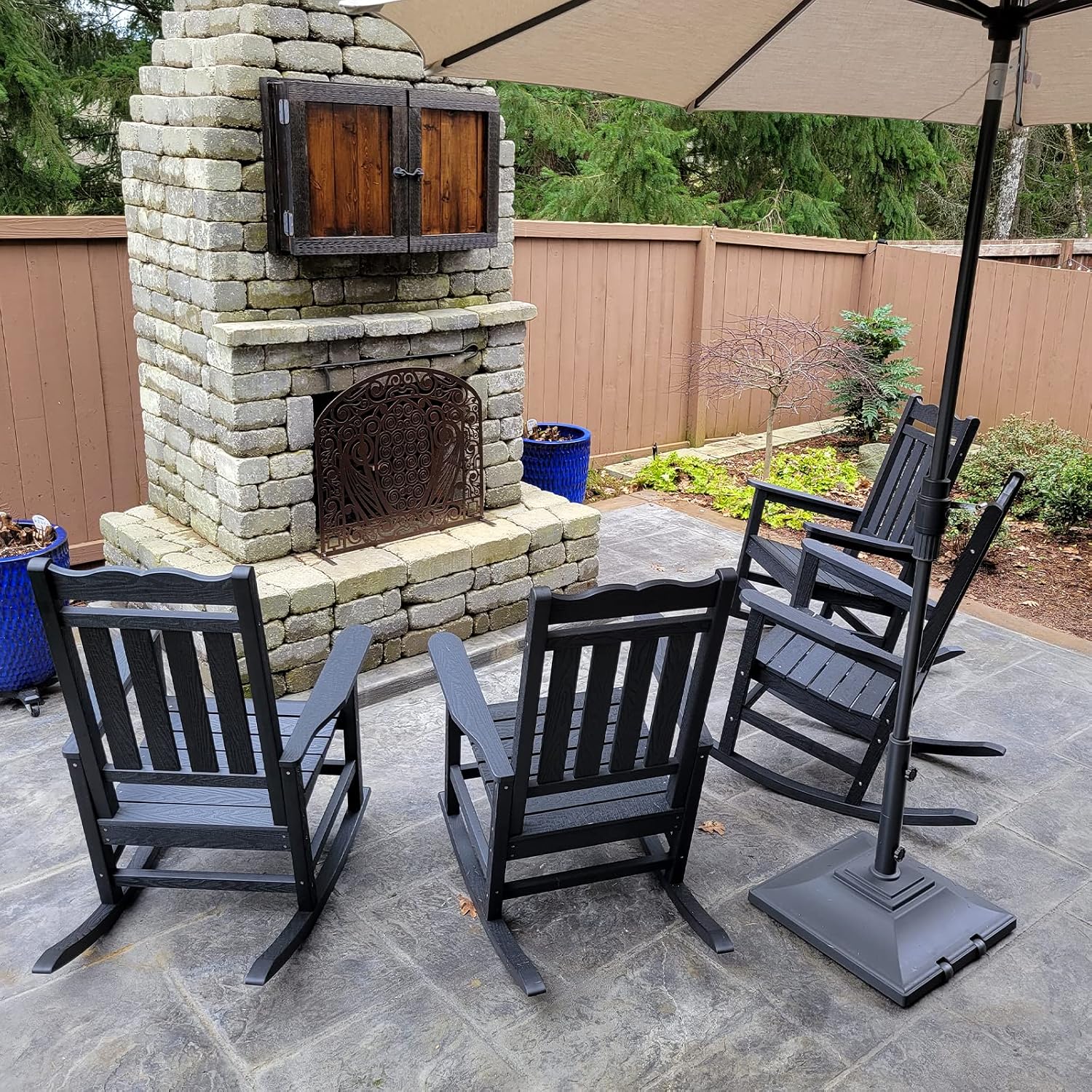 Stoog All-Weather Outdoor Rocking Chairs Set of 2, Oversized Rocking Chairs with 400 lbs Weight Capacity, for Backyard, Fire Pit, Lawn, Garden, Black