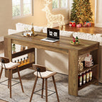 Tribesigns 63-Inch Bar Table, Farmhouse Counter Height Pub Table with Storage Shelves, High Top Bar Unit for Kitchen, Dining Room, Bistro, Brown Rustic