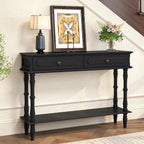 Console Table with 2 Drawers & Open Shelf, Black Retro Entryway Table with Storage Cabinets, Narrow Long Couch Table Behind Sofa for Living Room, Foyer, Hallway