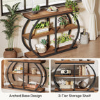 Tribesigns 41.3" Console Table, Industrial 3-Tier Entryway Table with Arched Metal Frame and Storage Shelves for Living Room, Hallway, Mix Brown