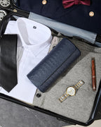 Classic 3 Watch Travel Case- Men's Portable Croc-Embossed Leather Watch & Accessory Organizer. Great Gifts for Men: Watch Roll Or Holder For Easy Carry, Storage And Display.