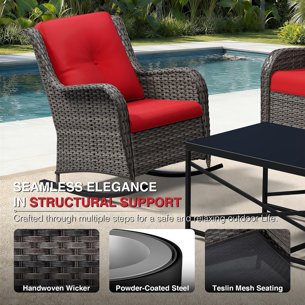 Joyside Outdoor Rocking Chair, Wicker Patio Furniture with High Back, Deep Seating, Wide Armrest, Thickened Cushions, Outdoor Rattan Furniture for Deck, Porch Use