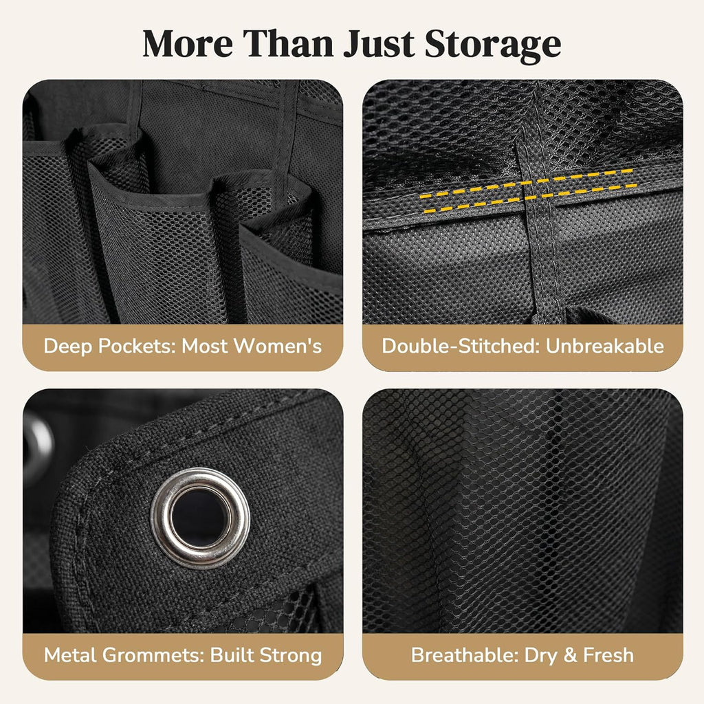 48 Pockets Over the Door Shoe Organizer, Large Mesh Hanging Shoe Rack, 6-Column Heavy Duty Shoe Storage for Sneakers and Heels, Behind Door Holder for Entryway Bedroom Dorm College, Black