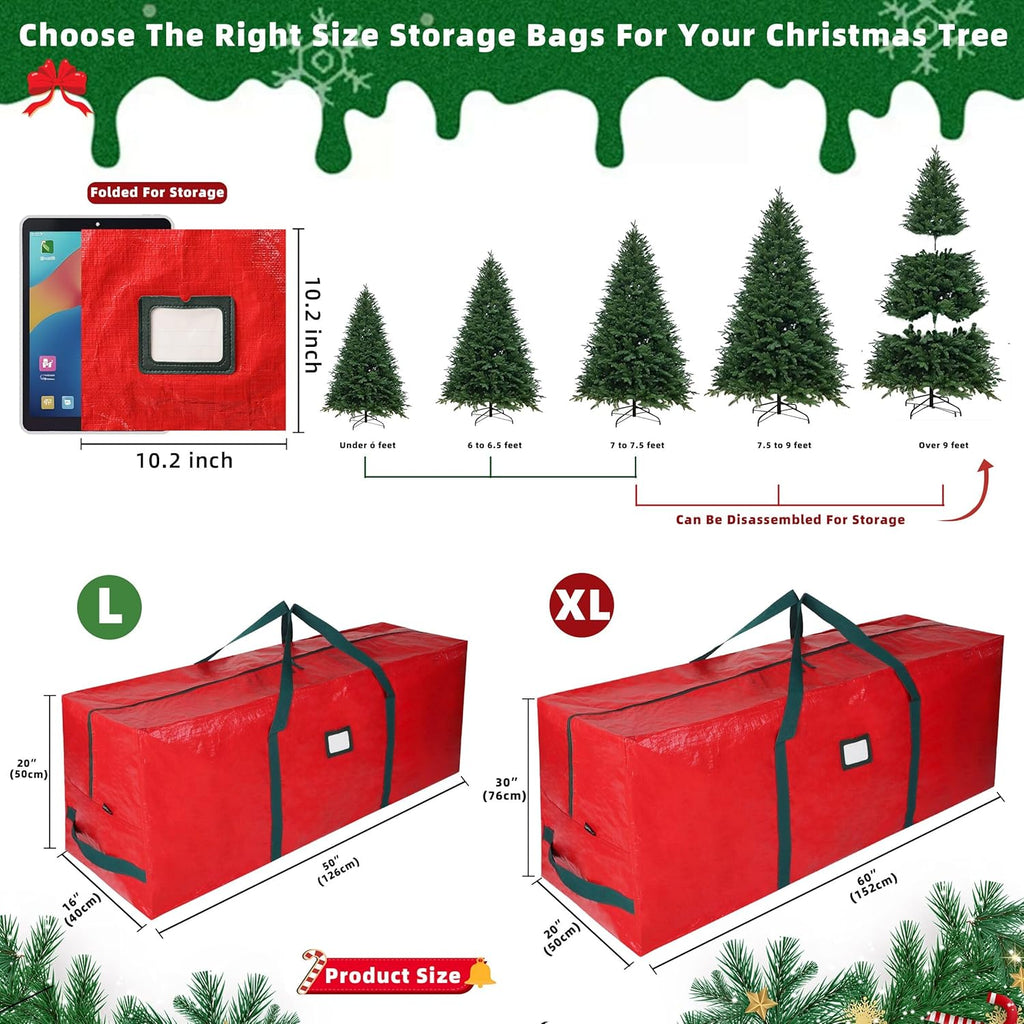 Large Christmas Tree Storage Bags Heavy Duty Tree Bags Holiday Storage Bags Protects From Moisture Or Dust,Alternative To Xmas Tree Storage Box (Red, 7.5 Ft)