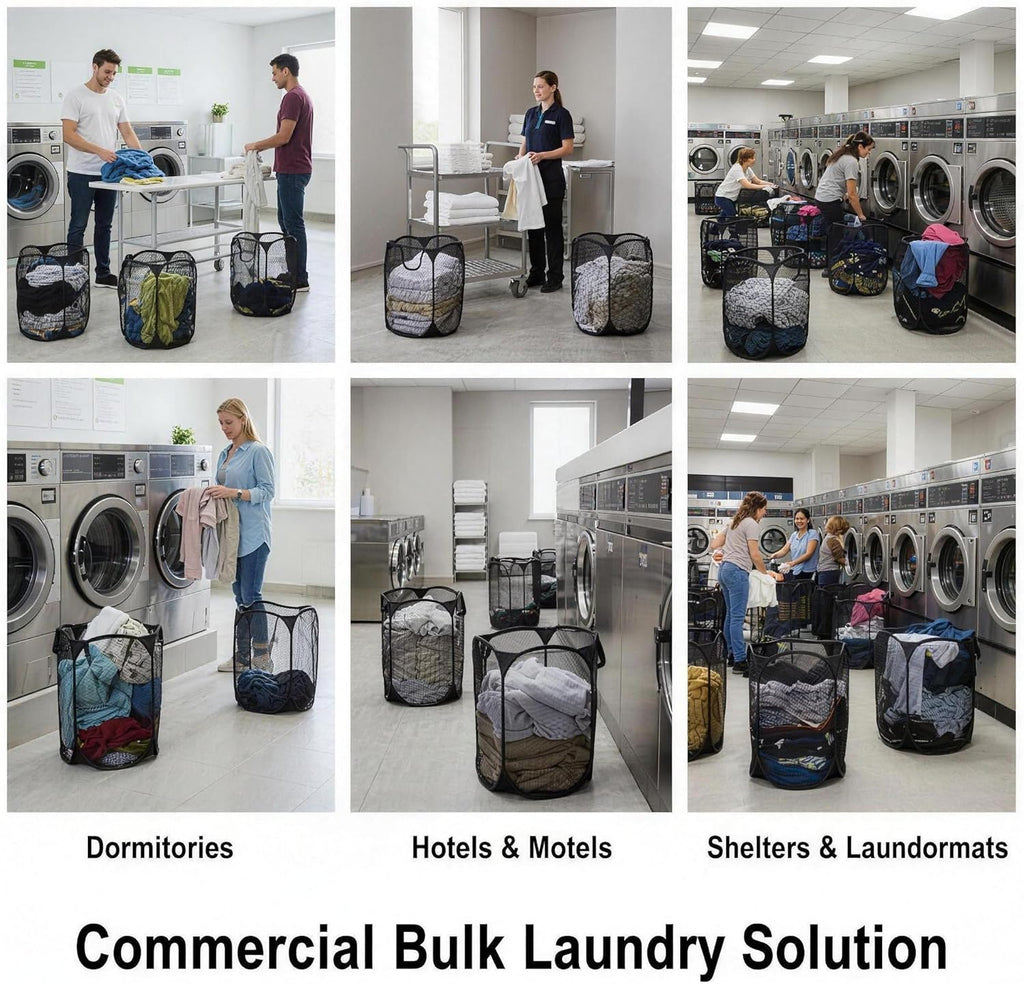 30 Pack Commercial Pop Up Laundry Hampers, 112L Large Capacity, Foldable Mesh with Steel Frame, Oxford Fabric Bulk Laundry Baskets for Hotels, College Dorm and Property Management,15.7x 27.6 inch