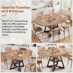47‘’-61‘’ Extendable Round Dining Table for 6-8, Modern Industrial Kitchen Oval Dining Table with Removable Leaves, Space Saving Pedestal Base with Storage Shelf for Kitchen Living Room (Vintage)