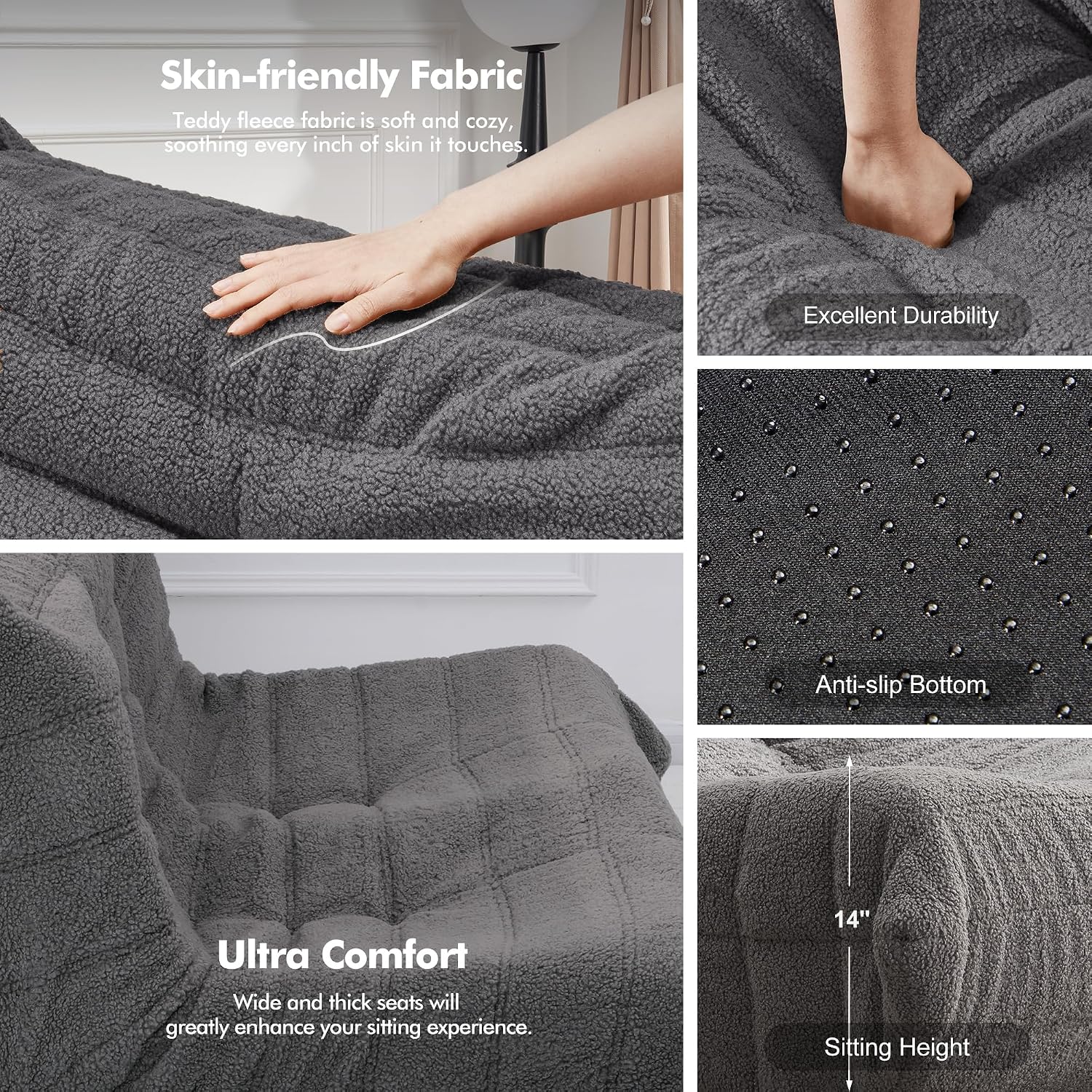 Bean Bag Loveseat Chair Big Sofa Beanbag Chair for Adults Fireside Chair Bean Bag Lounger with Memory Foam Filled for Home,Apartment or Gaming Venue（DGY Teddy）
