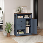 Fameill Farmhouse Storage Cabinet with 2 Drawers & Shelves, Freestanding Kitchen Cabinet with Doors, Floor Storage Organization for Living Room, Bathroom, Laundry, Blue, 27.5" L x 11.8" W x 37.5" H