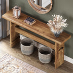 TRIBEWOOD 63-Inch Solid Wood Console Table for Entryway, Narrow Long Farmhouse Sofa Table Behind Couch, for Foyer, Hallway, Living Room, Easy Asswmbly, Brown