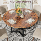 IRONCK Round Dining Table Set for 4, Dining Room Table Set with 4 Chairs, 47.2'' Dinner Table with Wooden Tabletop and Metal Base, 5-Piece Kitchen Table and Chairs, Rustic Brown