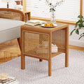 Aklaus Rattan Side Table Small End Table mid Century Living Room Wood Vintage Side Accent Table japandi Rattan Boho nightstand