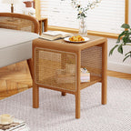 Aklaus Rattan Side Table Small End Table mid Century Living Room Wood Vintage Side Accent Table japandi Rattan Boho nightstand