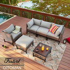 Festival Depot Patio Ottoman Square Wicker Footstool with Cushion for Foot Rest in Metal Frame All Weather Outdoor Furniture for Garden Yard Lawn