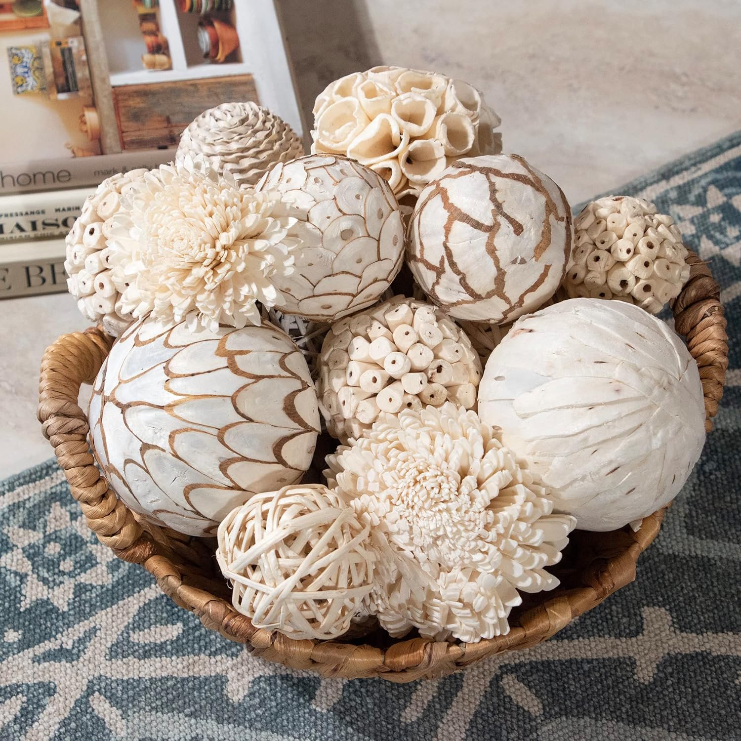 ANDALUCA Large Decorative Balls Bowl Filler Decor Orbs White & Cream (Natural White)
