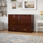 AFI Hamilton Full Murphy Bed Chest with Mattress, Storage, and Built-in Charger in Walnut