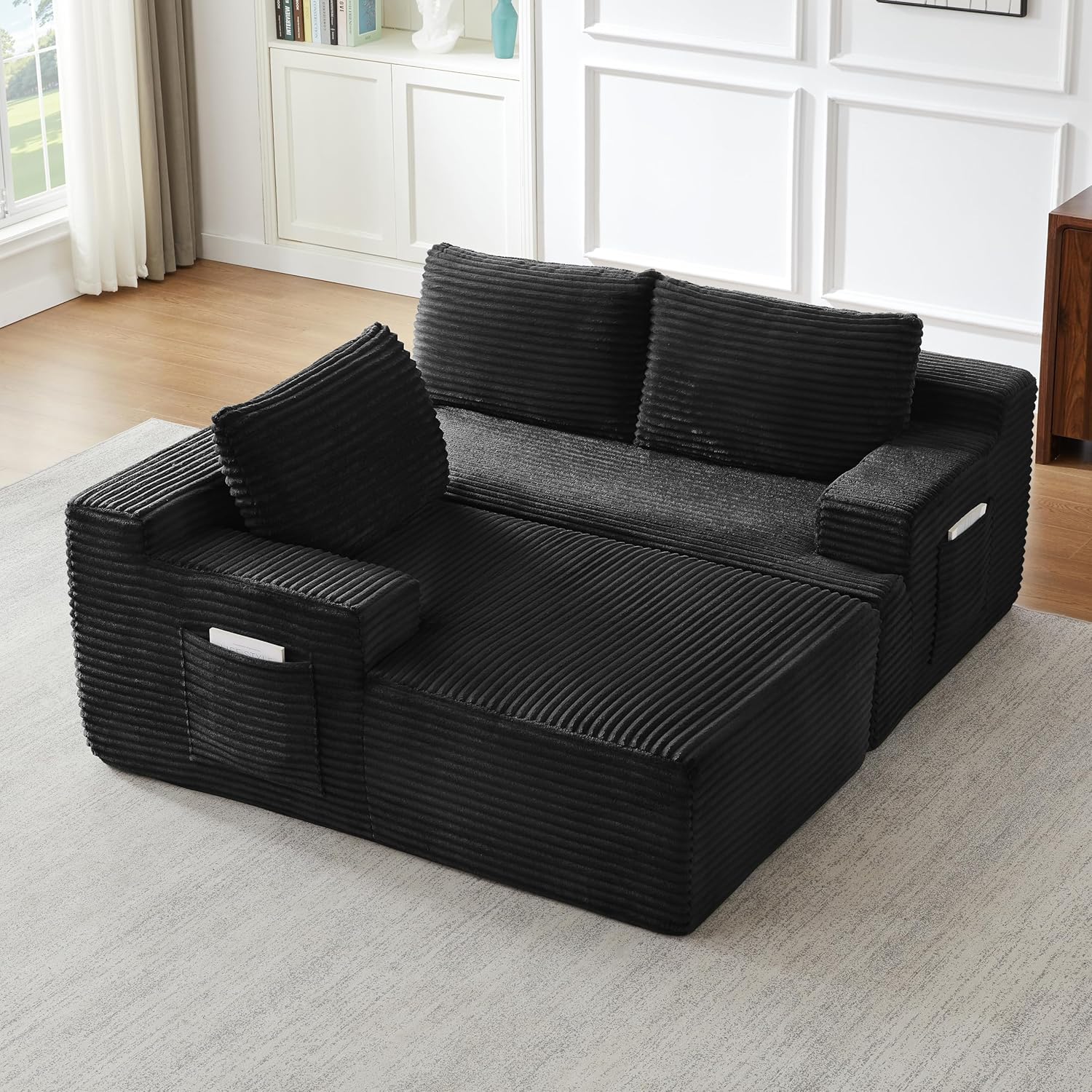 96" L Shaped Cloud Sectional Couch with Chaise, Deep Seat Modular Sectional Sofa Corduroy Memory Foam Sofa Boneless Couches for Living Room Bedroom, No Assembly Required | Breathable material