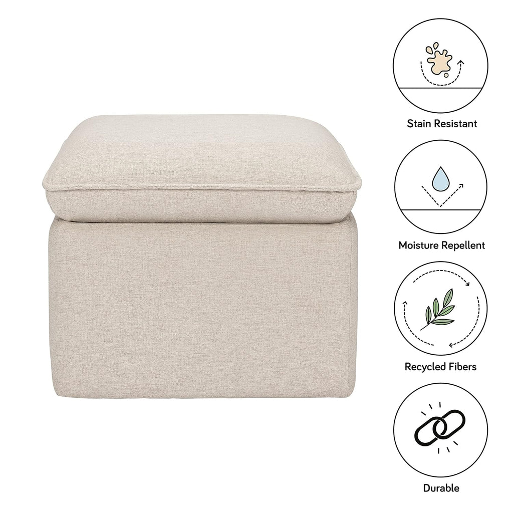 Babyletto Cali Storage Ottoman in Performance Beach Eco-Weave, Water Repellent & Stain Resistant, Greenguard Gold Certified and CertiPUR-US® Certified