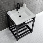 Kingston Brass VWP2522A0 Quadras 25-Inch Ceramic Console Sink (1-Hole), White/Matte Black