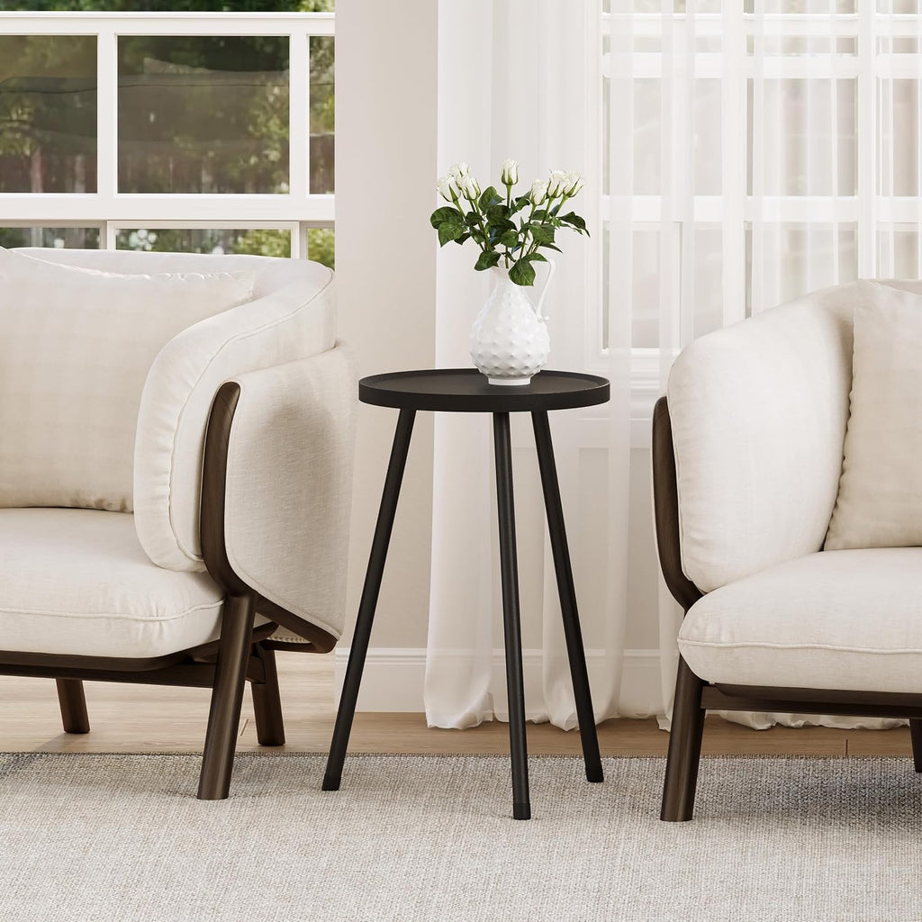 Small Couch Side Table, Drink Table, Mini Round End Table, Coffee Table, Snack Table for Small Spaces, Living Room, Bedroom, Sofa LET520BK