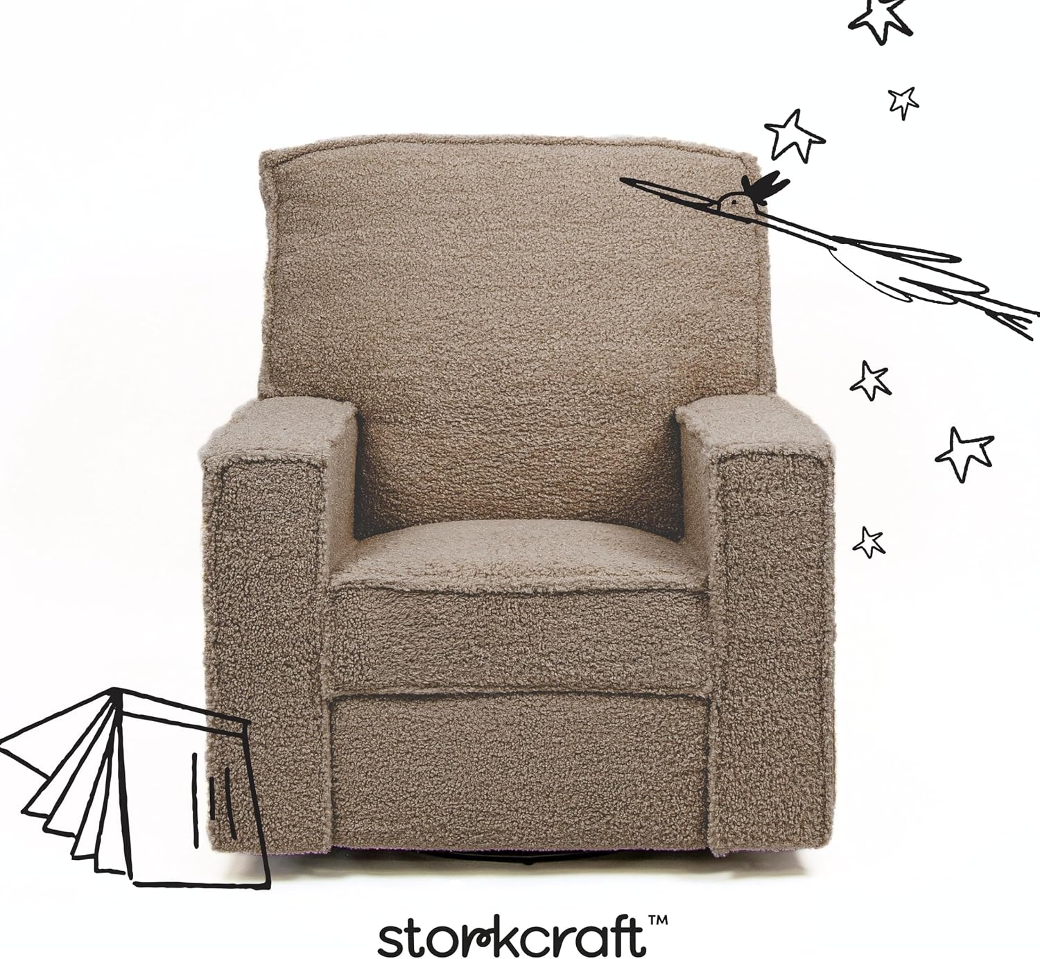 Storkcraft Texas Nursery Power Recliner Swivel Glider – Oeko-TEX 100 Certified, Nursery Rocking Chair with Push-Button Electronic Recline Function, USB-A and USB-C Charging Ports (Brown Sugar Sherpa)