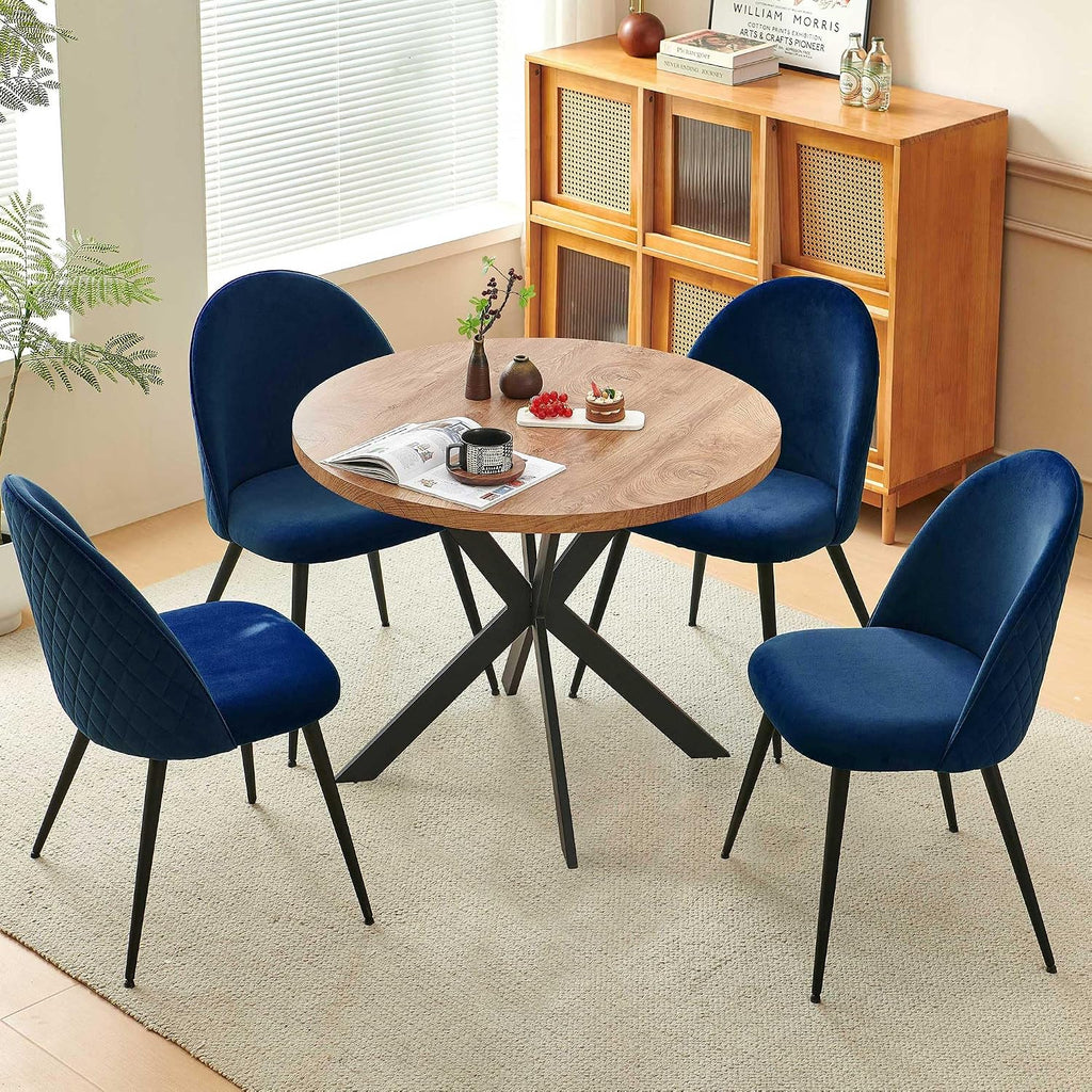Homedot 5-Piece Kitchen Dining Table Set for 4 with Navy Blue Chairs Upholstered, Modern Round Dining Reception Table Set, Space-Saving Dinette Table Set for Apartment, Dining Room