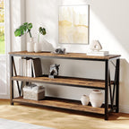 IDEALHOUSE Industrial Entryway Table, 47 in Narrow Long Console Table with Storage, 3 Tier Wood Console Table for Living Room, Farmhouse Sofa Tables Behind Couch, Hallway Table for Foyer-Brown