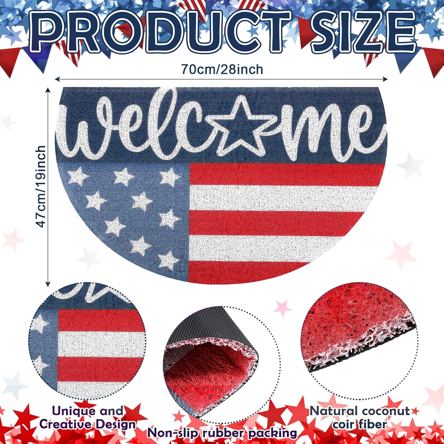 Tinideya Patriotic Welcome Doormat Outdoor 250 Anniversary 4th of July Coir Door Mat USA Red Blue White Indoor Entrance Door Mat America Non-Slip Rubber Backing for Independence Day Front Porch Decor