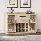 BELLEZE 55" Wine Cabinet, Sideboard Buffet with Wine Rack and Glass Holder, Home Coffee Bar Freestanding Liquor Cabinet with Display Glass Doors for Living Room, Dining Room - Marcel (White Lotus)