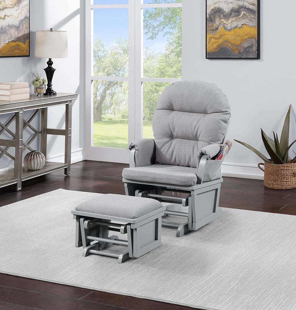 Suite Bebe Maya Glider and Ottoman in Gray Wood and Oyster Gray Fabric