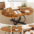 HIPIHOM Extendable Round Dining Table Set for 4 People, 43.3"-59" Extendable Kitchen Table with 4 Upholstered Chairs, Space Saving for Kitchen Dining Room (Vintage Brown Table+4 Grey Chairs)