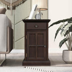 Traditional Wood End Table with Charging Station, Modern Vintage Sofa Chair Side Table Nightstand with Storage & Drawer for Living Room Bedroom, No Assembly, Antique Espresso