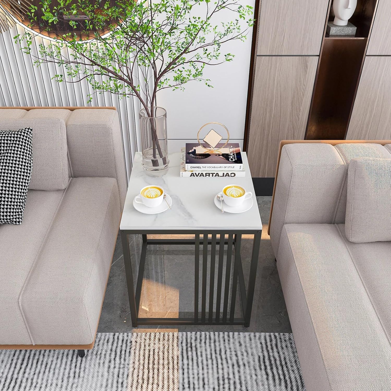 15.7W*15.7D*17.7H inch Solid Marble Coffee Table Sofa Side End Bedside Nightstand Furniture