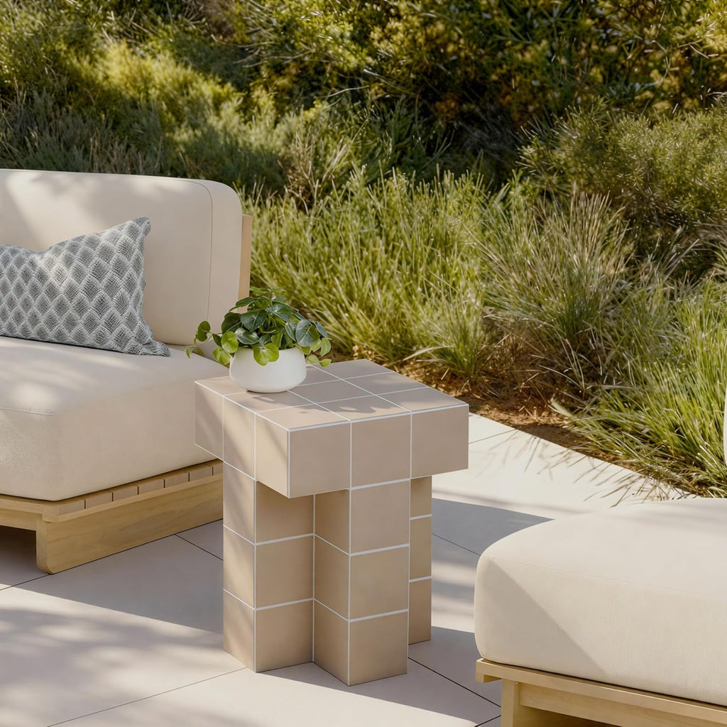 Tov Furniture Alma Taupe Tile Concrete Indoor/Outdoor Side Table