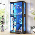 71” Display Cabinet with Glass Doors, Modern Curio Cabinet with 3 Color Lights, 7-Tiers Glass Display Cases for Collectibles, Tall Lego Storage Cabinet with Human Body Sensor, Gift for Father (Black)